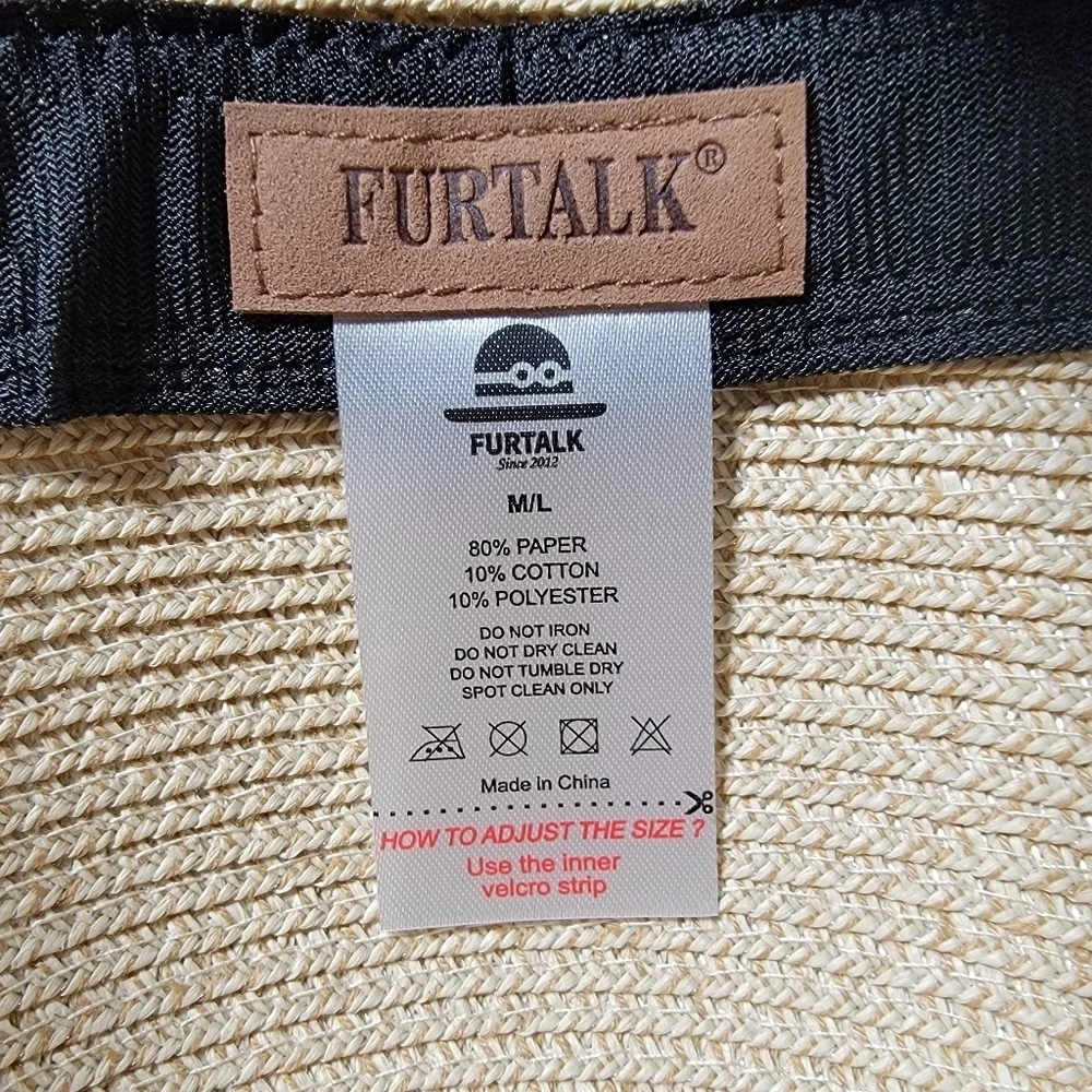 NEW Furtalk Sun Hat Women's Size M / L Woven White Ribbon Upf 80+ Protection